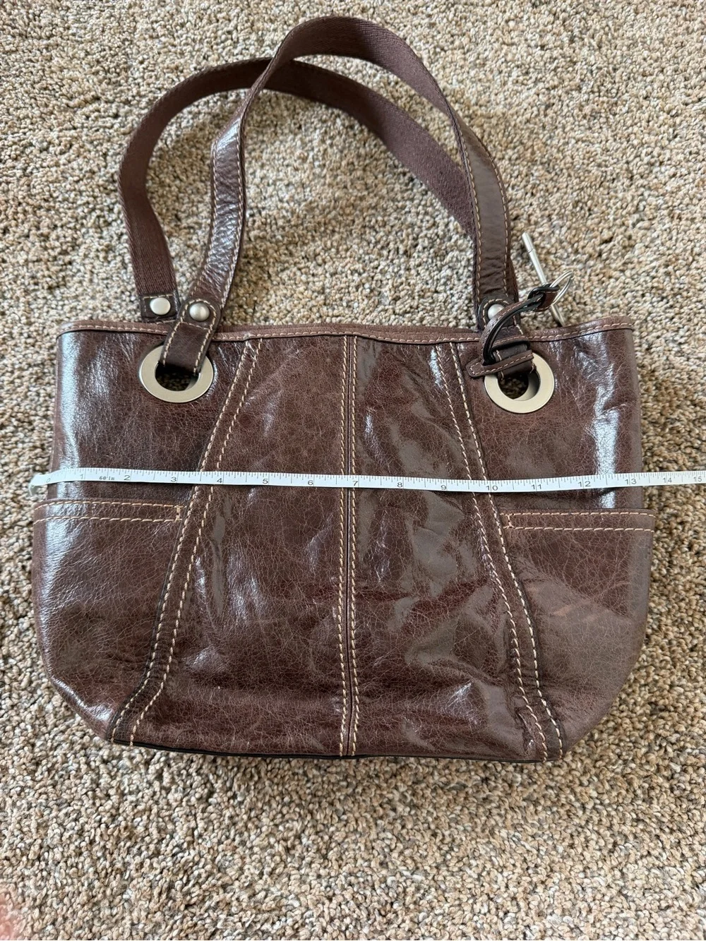 FOSSIL Chocolate Brown Leather Vintage Hobo Shoulder Tote Bag w Silver Key